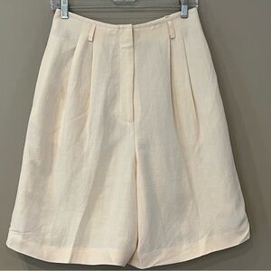 NWT VTG Talbots Silk Linen High Rise Shorts Sz 28 Cream Pleated Flare